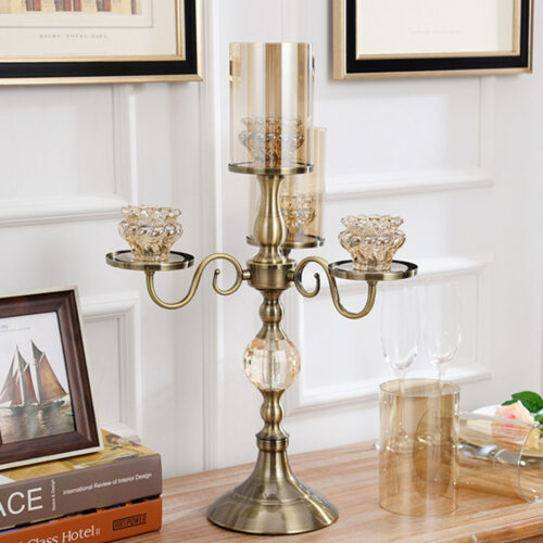 58cm 4-Slots Glass Candlestick Candle Holder Stand Pillar Glass/Iron Metal - Image 5
