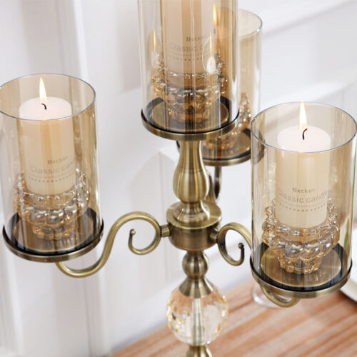 58cm 4-Slots Glass Candlestick Candle Holder Stand Pillar Glass/Iron Metal - Image 8