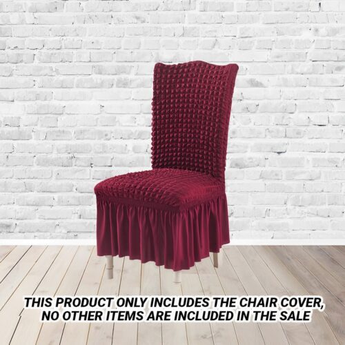 Burgundy Chair Cover Seat Protector with Ruffle Skirt Stretch Slipcover Wedding Party Decor - Image 2
