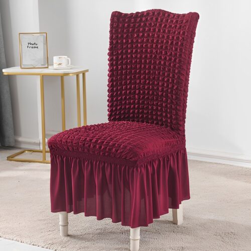 Burgundy Chair Cover Seat Protector with Ruffle Skirt Stretch Slipcover Wedding Party Decor - Image 3