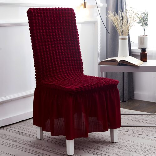 Burgundy Chair Cover Seat Protector with Ruffle Skirt Stretch Slipcover Wedding Party Decor - Image 4