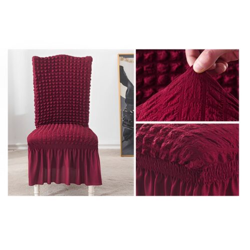 Burgundy Chair Cover Seat Protector with Ruffle Skirt Stretch Slipcover Wedding Party Decor - Image 7