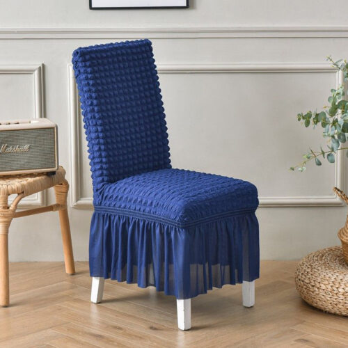 Blue Chair Cover Seat Protector with Ruffle Skirt Stretch Slipcover Wedding Party Decor - Image 3