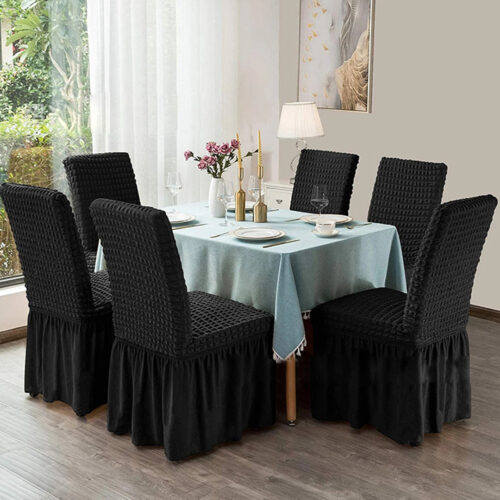 Black Chair Cover Seat Protector with Ruffle Skirt Stretch Slipcover Wedding Party Decor - Image 7