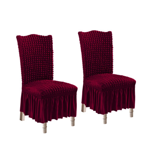 2x Burgundy Chair Cover Seat Protector with Ruffle Skirt Stretch Slipcover Wedding Party Decor