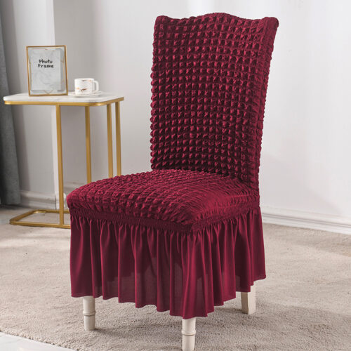 2x Burgundy Chair Cover Seat Protector with Ruffle Skirt Stretch Slipcover Wedding Party Decor - Image 2