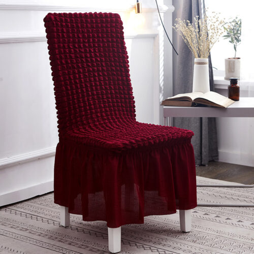 2x Burgundy Chair Cover Seat Protector with Ruffle Skirt Stretch Slipcover Wedding Party Decor - Image 3
