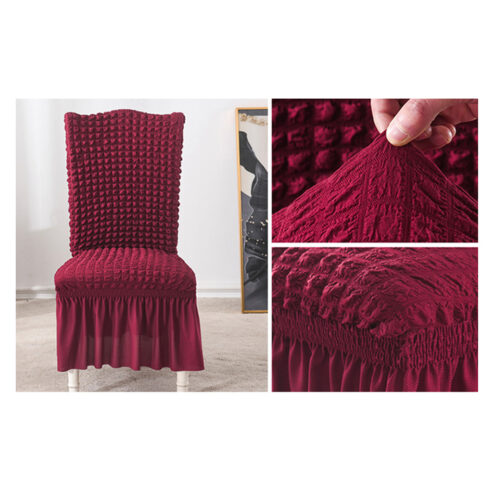 2x Burgundy Chair Cover Seat Protector with Ruffle Skirt Stretch Slipcover Wedding Party Decor - Image 5