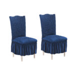 2x Blue Chair Cover Seat Protector with Ruffle Skirt Stretch Slipcover Wedding Party Decor
