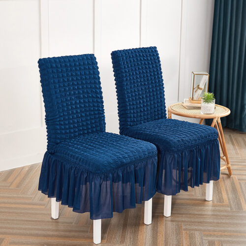 2x Blue Chair Cover Seat Protector with Ruffle Skirt Stretch Slipcover Wedding Party Decor - Image 7