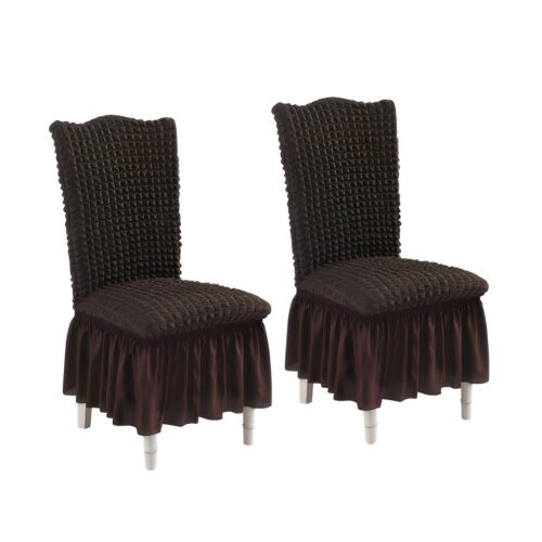 SOG 2x Coffee Chair Cover Seat Protector with Ruffle Skirt Stretch Slipcover Wedding Party Decor