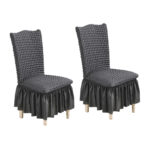 2x Dark Grey Chair Cover Seat Protector with Ruffle Skirt Stretch Slipcover Wedding Party Decor