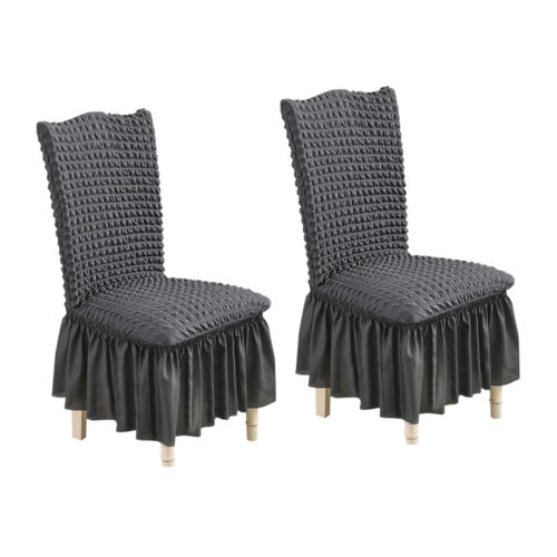 2x Dark Grey Chair Cover Seat Protector with Ruffle Skirt Stretch Slipcover Wedding Party Decor
