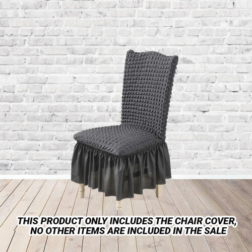 2x Dark Grey Chair Cover Seat Protector with Ruffle Skirt Stretch Slipcover Wedding Party Decor - Image 2