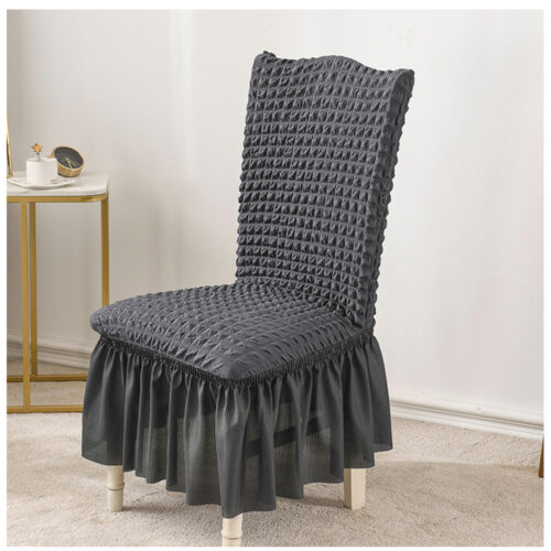 2x Dark Grey Chair Cover Seat Protector with Ruffle Skirt Stretch Slipcover Wedding Party Decor - Image 4