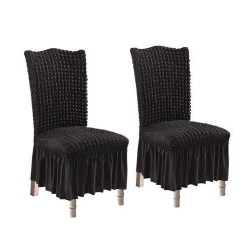 2x Black Chair Cover Seat Protector with Ruffle Skirt Stretch Slipcover Wedding Party Decor