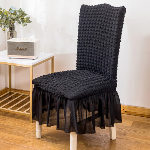 2x Black Chair Cover Seat Protector with Ruffle Skirt Stretch Slipcover Wedding Party Decor - Image 3