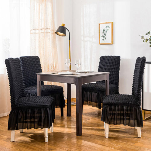 2x Black Chair Cover Seat Protector with Ruffle Skirt Stretch Slipcover Wedding Party Decor - Image 4