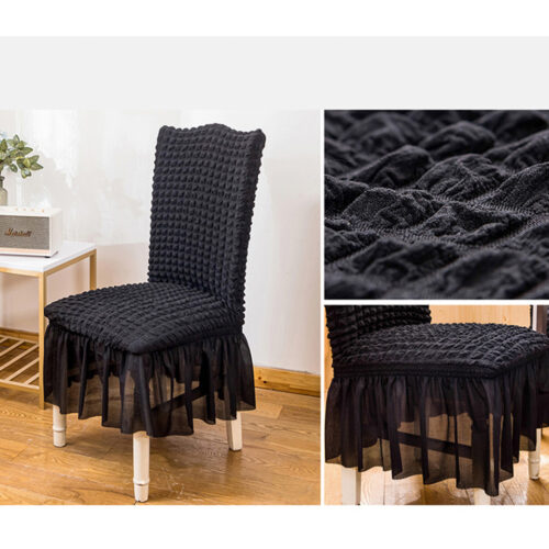2x Black Chair Cover Seat Protector with Ruffle Skirt Stretch Slipcover Wedding Party Decor - Image 5