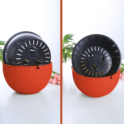 Red Small Hanging Resin Flower Pot Self Watering Basket Planter Outdoor Garden Decor - Image 3