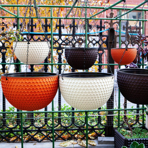 Red Medium Hanging Resin Flower Pot Self Watering Basket Planter Outdoor Garden Decor - Image 9