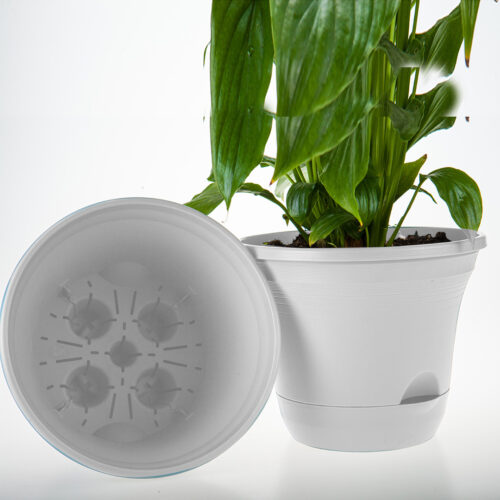 19.5 cm White Plastic Plant Pot Self Watering Planter Flower Bonsai Indoor Outdoor Garden Decor Set of 2 - Image 4