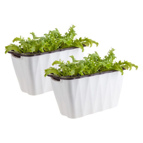 2x 35cm Small White Flowerpot Vegetable Herb Flower Outdoor Plastic Box Garden Decor