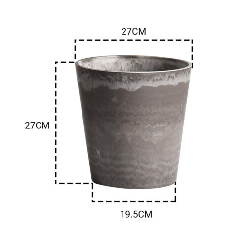 27cm Rock Grey Round Resin Plant Flower Pot in Cement Pattern Planter Cachepot - Image 2