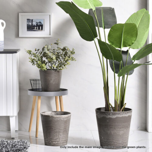 27cm Rock Grey Round Resin Plant Flower Pot in Cement Pattern Planter Cachepot - Image 3