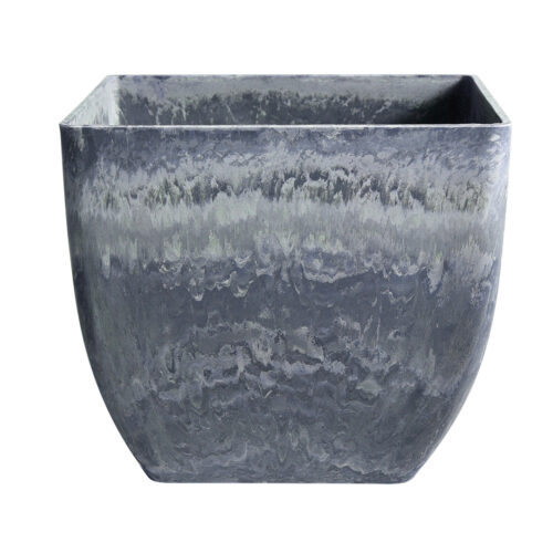 27cm Weathered Grey Square Resin Plant Flower Pot in Cement Pattern Planter Cachepot