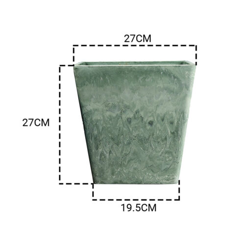 27cm Green Grey Square Resin Plant Flower Pot in Cement Pattern Planter Cachepot - Image 2