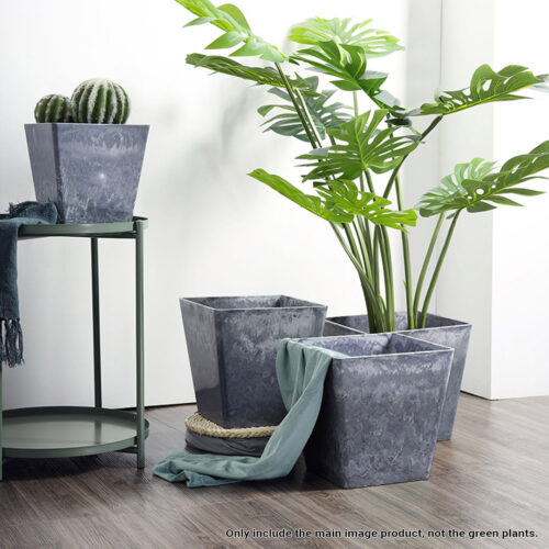 27cm Weathered Grey Square Resin Plant Flower Pot in Cement Pattern Planter Cachepot - Image 4