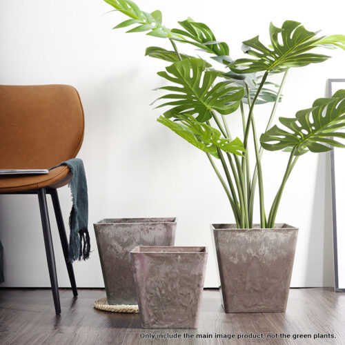 27cm Sand Grey Square Resin Plant Flower Pot in Cement Pattern Planter Cachepot - Image 3