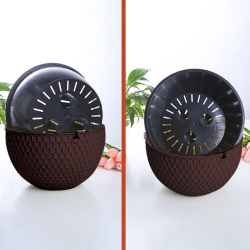 2x Coffee Small Hanging Resin Flower Pot Self Watering Basket Planter Outdoor Garden Decor - Image 3