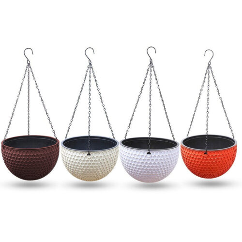 2x Coffee Small Hanging Resin Flower Pot Self Watering Basket Planter Outdoor Garden Decor - Image 4