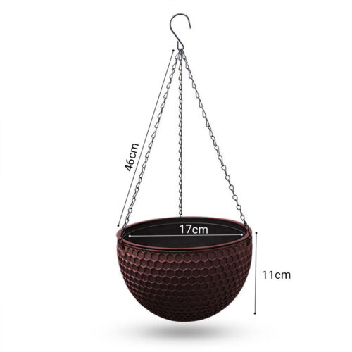 2x Coffee Small Hanging Resin Flower Pot Self Watering Basket Planter Outdoor Garden Decor - Image 6