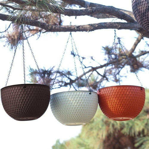 2x Red Small Hanging Resin Flower Pot Self Watering Basket Planter Outdoor Garden Decor - Image 5