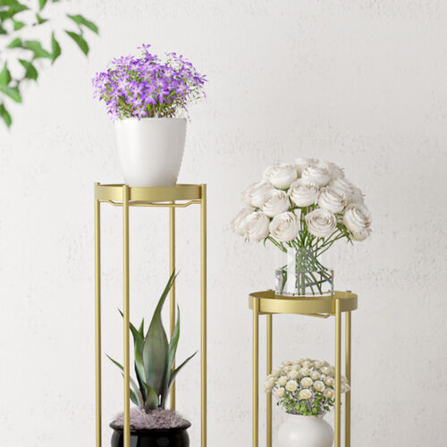 2 Layer 50cm Gold Metal Plant Stand Flower Pot Holder Corner Shelf Rack Display - Image 3