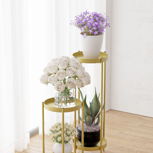 2 Layer 50cm Gold Metal Plant Stand Flower Pot Holder Corner Shelf Rack Display - Image 5