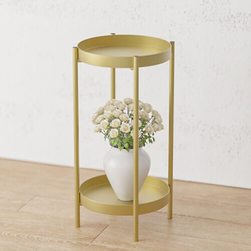 2 Layer 50cm Gold Metal Plant Stand Flower Pot Holder Corner Shelf Rack Display - Image 8
