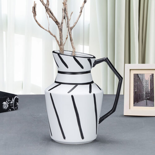 23.5x19.5cm Ornament Modern Ceramic Decorative Pitcher Striped Vase with Handle with Geometric - Image 6