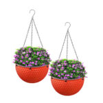 2x Red Medium Hanging Resin Flower Pot Self Watering Basket Planter Outdoor Garden Decor
