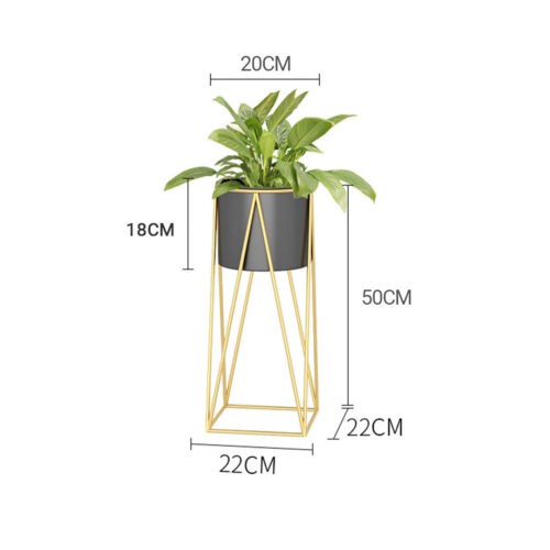 50cm Gold Metal Plant Stand with Black Flower Pot Holder Corner Shelf Rack Display - Image 2