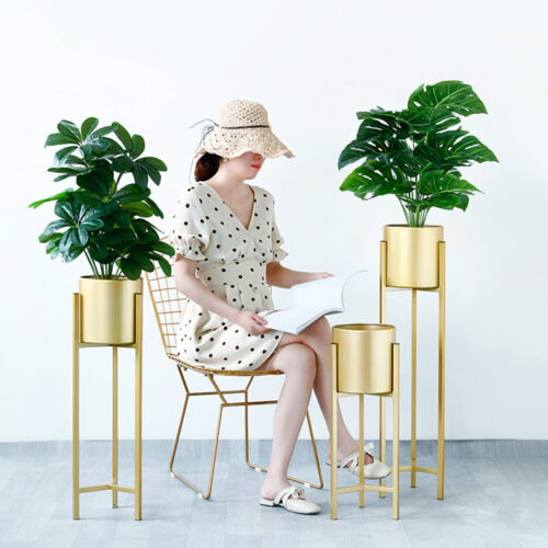 60cm Gold Metal Plant Stand with Flower Pot Holder Corner Shelf Rack Display - Image 7