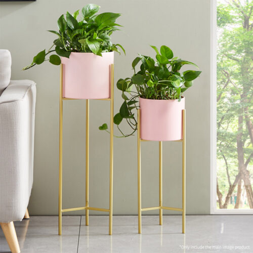 2 Layer 60cm Gold Metal Plant Stand Pink Flower Pot Holder Corner Shelf Rack Display - Image 7