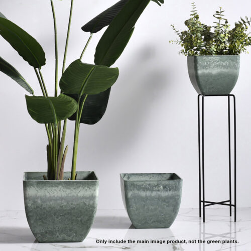 32cm Green Grey Square Resin Plant Flower Pot in Cement Pattern Planter Cachepot - Image 3