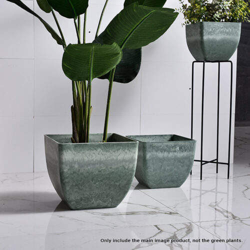 32cm Green Grey Square Resin Plant Flower Pot in Cement Pattern Planter Cachepot - Image 4
