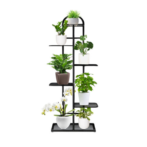 6 Tier 7 Pots Black Metal Plant Stand Flowerpot Display Shelf Rack Indoor Decor - Image 2