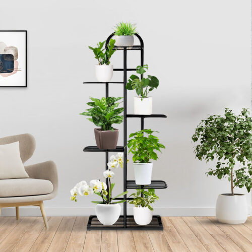 6 Tier 7 Pots Black Metal Plant Stand Flowerpot Display Shelf Rack Indoor Decor