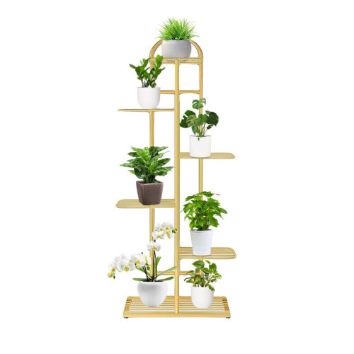 6 Tier 7 Pots Gold Metal Plant Stand Flowerpot Display Shelf Rack Indoor Decor - Image 2